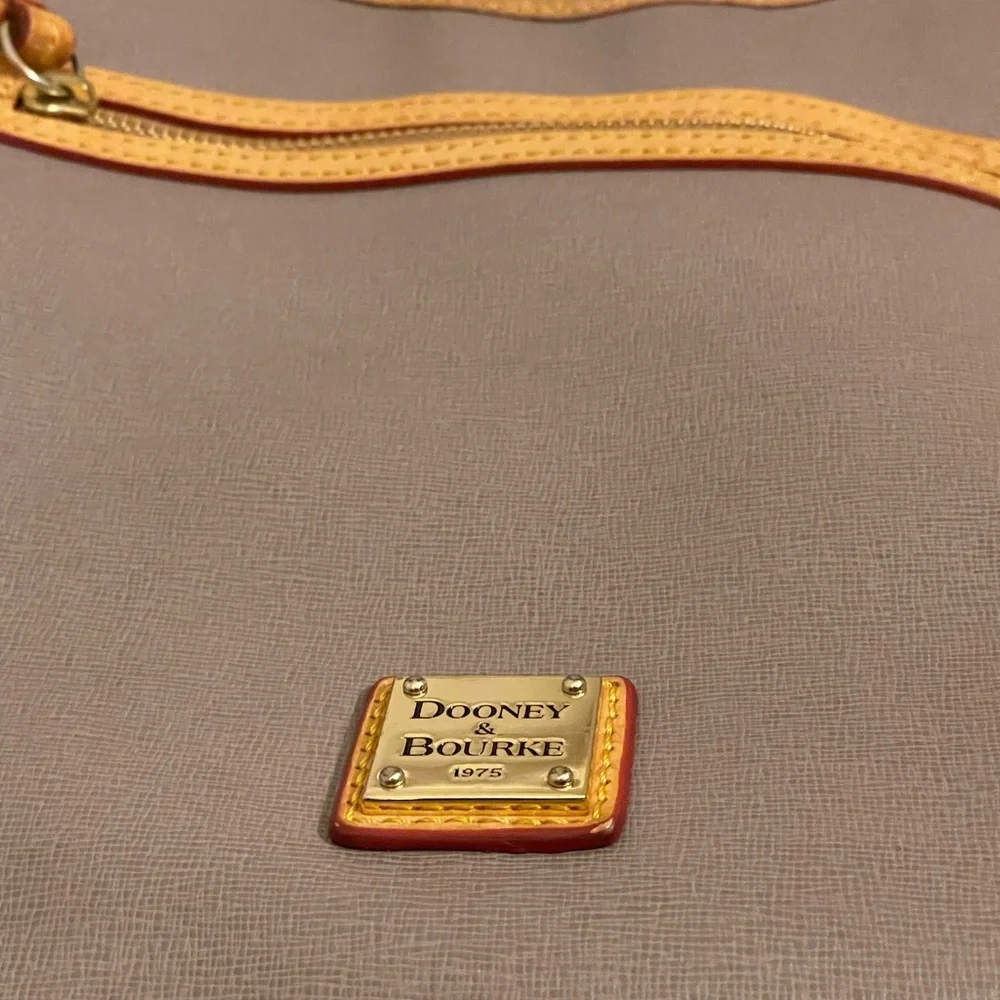 Dooney and Bourke gray & tan leather double strap zipper tassel shoulder bag - Picture 14 of 16